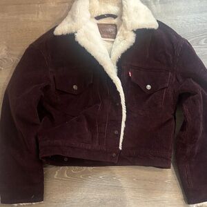 Levi's Women's Corduroy faux fur lined Jacket in Burgundy and Cream